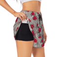 thumbnail image 1 of Uemuo Rose Flowers Pattern Women's Athletic Shorts High Waisted Running Shorts with Liner Pockets Gym Elastic Workout Shorts-Large, 1 of 9