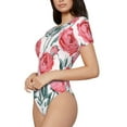 thumbnail image 1 of Uemuo Rose Flowers Pattern Women's One Piece Short Sleeve Swimsuit Rash Guard Surfing Modest Quick-drying Swimsuit Beach Essentials-Medium, 1 of 9