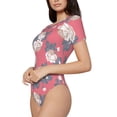 thumbnail image 1 of Uemuo Rose Flowers Pattern Women's One Piece Short Sleeve Swimsuit Rash Guard Surfing Modest Quick-drying Swimsuit Beach Essentials-Small, 1 of 9