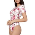 thumbnail image 1 of Uemuo Rose Flowers Pattern Women's One Piece Short Sleeve Swimsuit Rash Guard Surfing Modest Quick-drying Swimsuit Beach Essentials-Small, 1 of 9