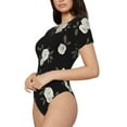 thumbnail image 1 of Uemuo Rose Flowers Pattern Women's One Piece Short Sleeve Swimsuit Rash Guard Surfing Modest Quick-drying Swimsuit Beach Essentials-Small, 1 of 9