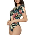 thumbnail image 1 of Uemuo Rose Flowers Pattern Women's One Piece Short Sleeve Swimsuit Rash Guard Surfing Modest Quick-drying Swimsuit Beach Essentials-X-Large, 1 of 9