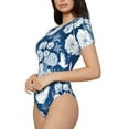 thumbnail image 1 of Uemuo Rose Flowers Pattern Women's One Piece Short Sleeve Swimsuit Rash Guard Surfing Modest Quick-drying Swimsuit Beach Essentials-X-Large, 1 of 9
