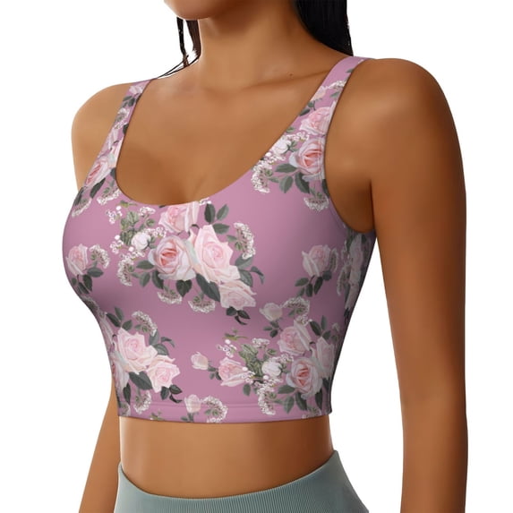 Uemuo Rose Flowers Pattern Women's Sports Bra - High Impact Support, Breathable, and Comfortable Athletic Bra for Running, Yoga, and Workouts