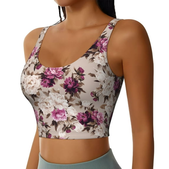Uemuo Rose Flowers Pattern Women's Sports Bra - High Impact Support, Breathable, and Comfortable Athletic Bra for Running, Yoga, and Workouts