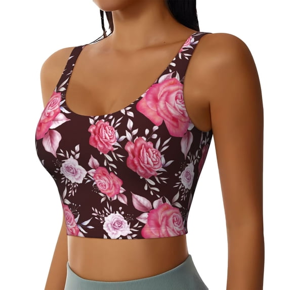 Uemuo Rose Flowers Pattern Women's Sports Bra - High Impact Support, Breathable, and Comfortable Athletic Bra for Running, Yoga, and Workouts