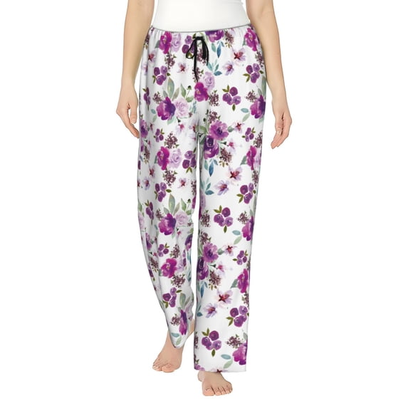 Uemuo Rose Flowers Pattern Women's Wide Leg Palazzo Lounge Pants with Pockets Light Weight Loose Comfy Casual Pajama Pants-Small