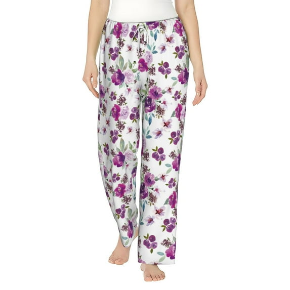 Uemuo Rose Flowers Pattern Women's Wide Leg Palazzo Lounge Pants with Pockets Light Weight Loose Comfy Casual Pajama Pants-X-Large