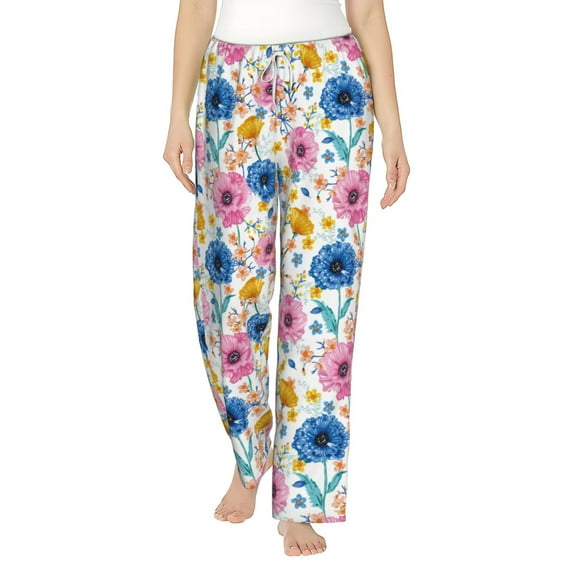Uemuo Rose Flowers Pattern Women's Wide Leg Palazzo Lounge Pants with Pockets Light Weight Loose Comfy Casual Pajama Pants-X-Large