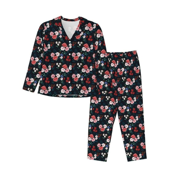 Uemuo Rose Flowers Pattern Womens Pajama Sets,PJ Set for Women,Pajamas for Women Logo,Long Sleeve Pajama Set for Women,Soft Long Sleeve Top With Pants-Large