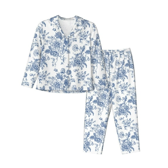 Uemuo Rose Flowers Pattern Womens Pajama Sets,PJ Set for Women,Pajamas for Women Logo,Long Sleeve Pajama Set for Women,Soft Long Sleeve Top With Pants-XX-Large