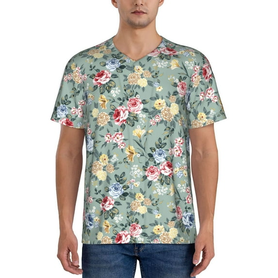Uemuo Rose Flowers Print Mens Polo Shirts Baseball T-shirt Performance Short Sleeve Golf Shirt Moisture Wicking Athletic Casual Collared T-Shirt-XX-Large