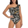 thumbnail image 1 of Uemuo Rose Flowers Print Women's One Piece Swimsuit Asymmetrical Neck Bathing Suit One Shoulder Side Cutout Ruffle Swimwear-Small, 1 of 6