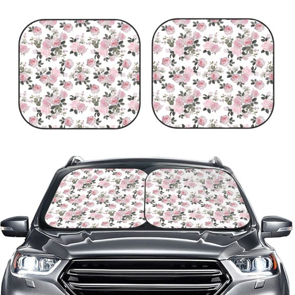 Uemuo Rose Flowers Printed 2 PCS Car Windshield Sun Shade, Auto Sun Heat and UV Rays Blocker, Foldable Automotive Front Window Sunshade Protector