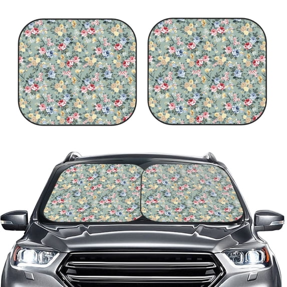Uemuo Rose Flowers Printed 2 PCS Car Windshield Sun Shade, Auto Sun Heat and UV Rays Blocker, Foldable Automotive Front Window Sunshade Protector