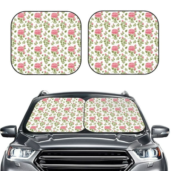 Uemuo Rose Flowers Printed 2 PCS Car Windshield Sun Shade, Auto Sun Heat and UV Rays Blocker, Foldable Automotive Front Window Sunshade Protector