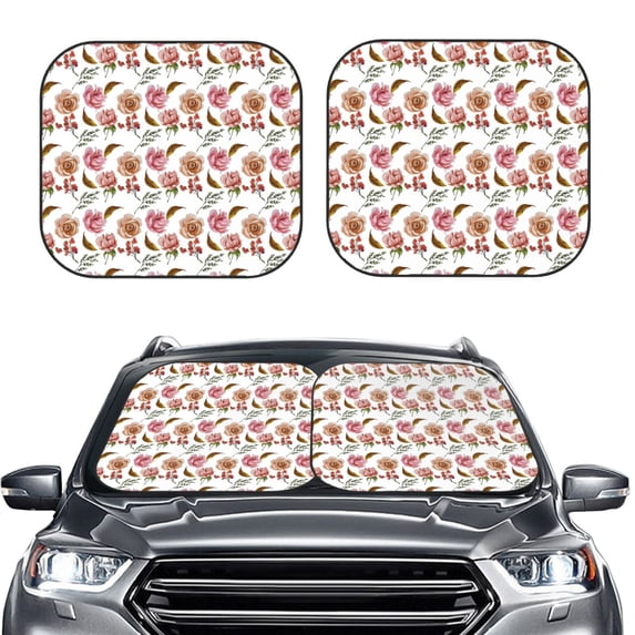 Uemuo Rose Flowers Printed 2 PCS Car Windshield Sun Shade, Auto Sun Heat and UV Rays Blocker, Foldable Automotive Front Window Sunshade Protector