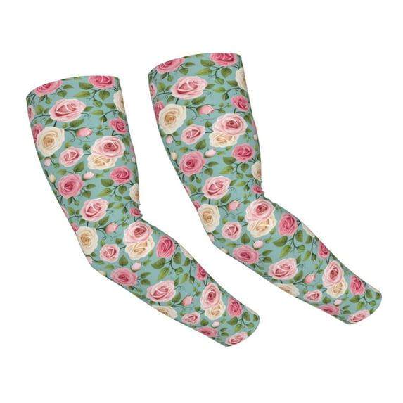Uemuo Rose Flowers Printed Arm Sleeves, Cooling UV Sun Protection Sports Compression for Men/Women