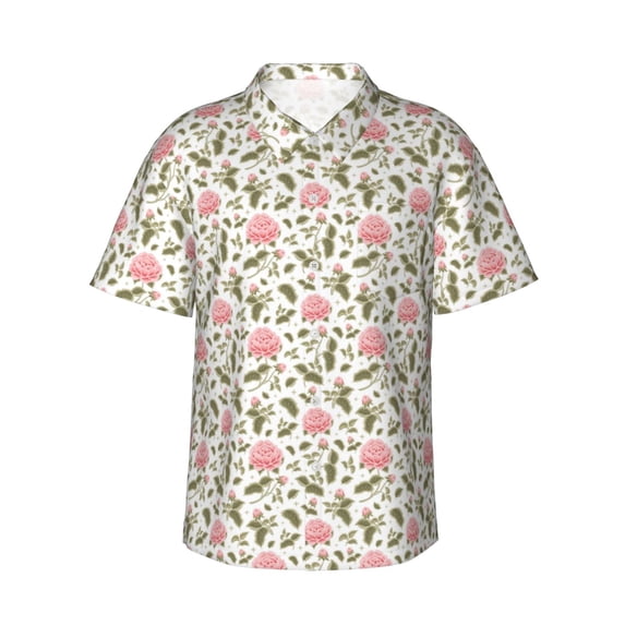 Uemuo Rose Flowers Printed Regular Fit Short Sleeve Casual Hawaiian Shirt for Men,Aloha shirt,Tropical shirt,Floral print shirt,Vacation Beach shirt-Medium