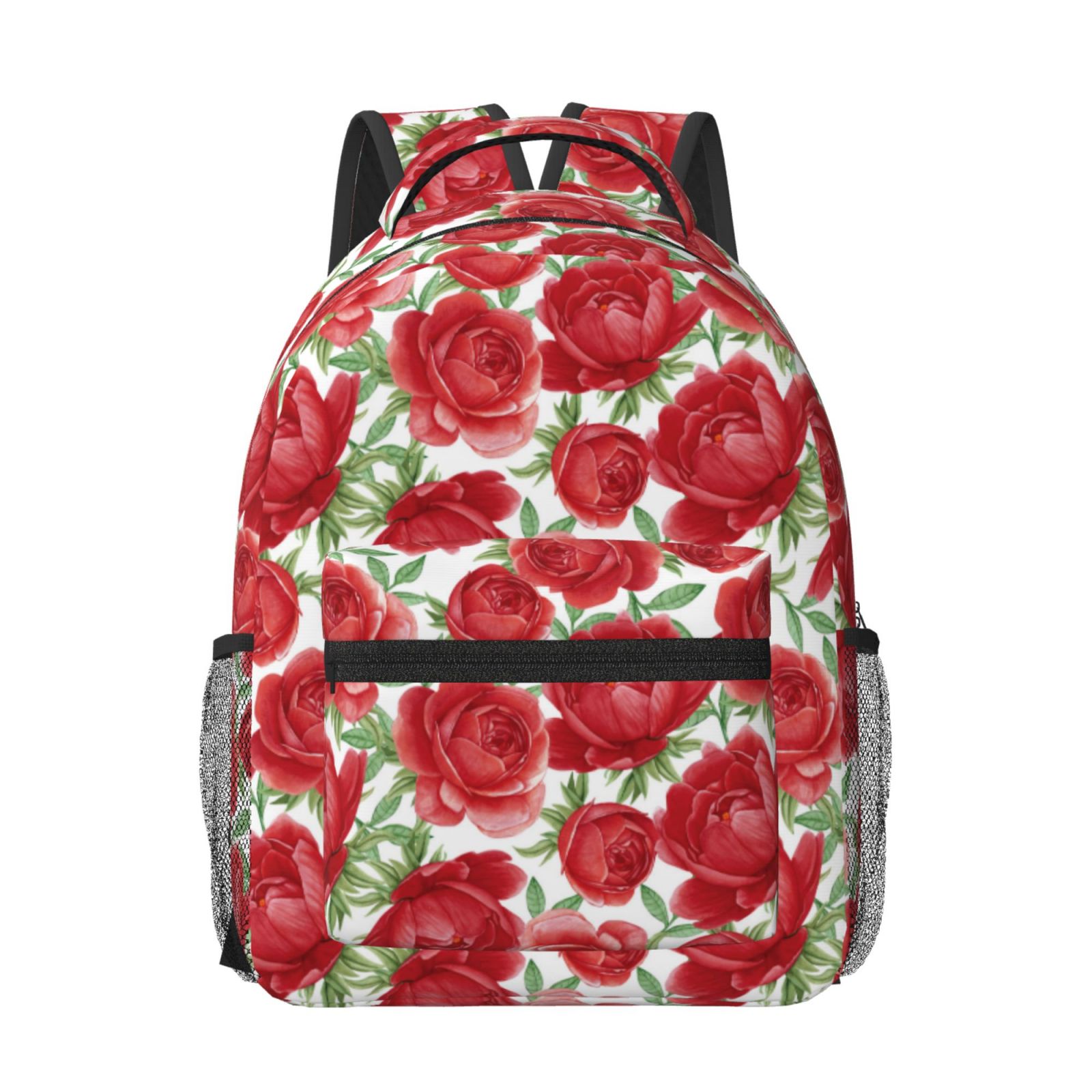 Uemuo Rose Flowers Printed Student Durable Water-resistant Backpack ...