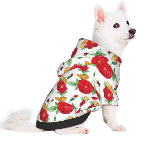 Uemuo Rose Flowers for Winter Dog Hoodie Sweatshirts with Pockets Warm Dog Clothes for Small Dogs Chihuahua-XX-Large