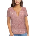 thumbnail image 1 of Uemuo Rose Gold Glitter Drawing Women's Deep V-Neck Low Cut Tops - Casual Loose Fit with Stainless Steel Loop, Soft, Breathable, Perfect for Office, Travel, and Daily Wear-Medium, 1 of 5