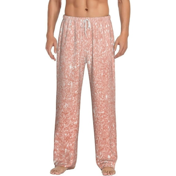 Uemuo Rose Gold Glitter Pattern Men's Wide Leg Palazzo Lounge Pants with Pockets Light Weight Loose Comfy Casual Pajama Pants-Small