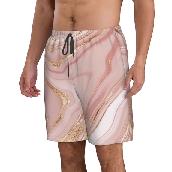 Uemuo Rose Gold Glitter Splatter Pattern Men's Swim Trunks Hawaiian Beach Bathing Suit Swimsuits Beach Quick-Dry Shorts with Pockets-Small