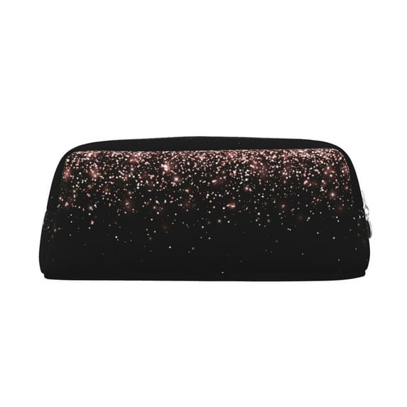 Uemuo Rose Gold Glitter1 Printed Leather Pencil Case, Pencil Pouch, Portable Pencil Bag, Pen Case for& Office