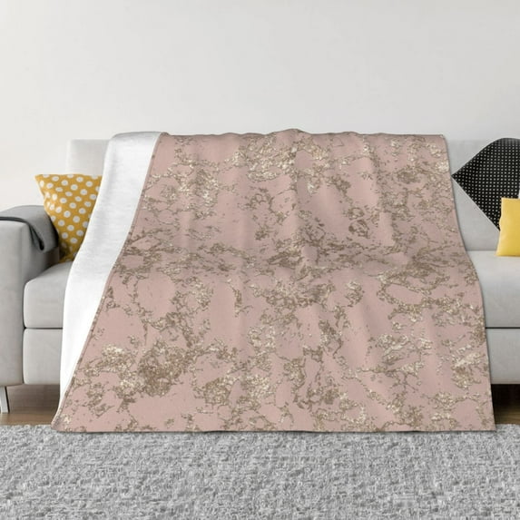 Uemuo Rose Gold Marble Texture Printed Throw Blanket for Couch, Fluffy Fuzzy Blankets for Bed, Sofa, Cozy Flannel Faux Fur Blanket-50"x40"