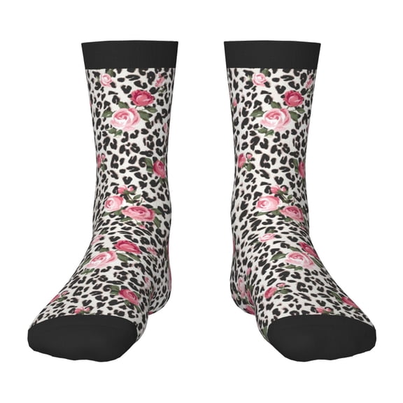 Uemuo Rose Mix Leopard 3 Printed Kids Boys Socks Seamless Crew Socks Crazy Funny Athletic Sport Socks for Children