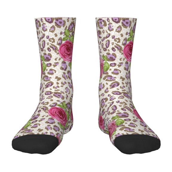 Uemuo Rose Mix Leopard 4 Printed Kids Boys Socks Seamless Crew Socks Crazy Funny Athletic Sport Socks for Children