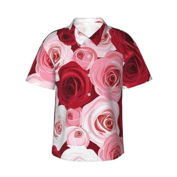 Uemuo Rose Printed Regular Fit Short Sleeve Casual Hawaiian Shirt for Men,Aloha shirt,Tropical shirt,Floral print shirt,Vacation Beach shirt-
