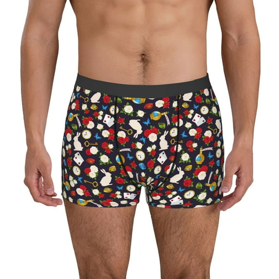 Uemuo Rose Rabbit Pattern Men's Boxer Briefs,Trunk Anti-Chafing,Comfortable, Durable, and Stylish Underwear-
