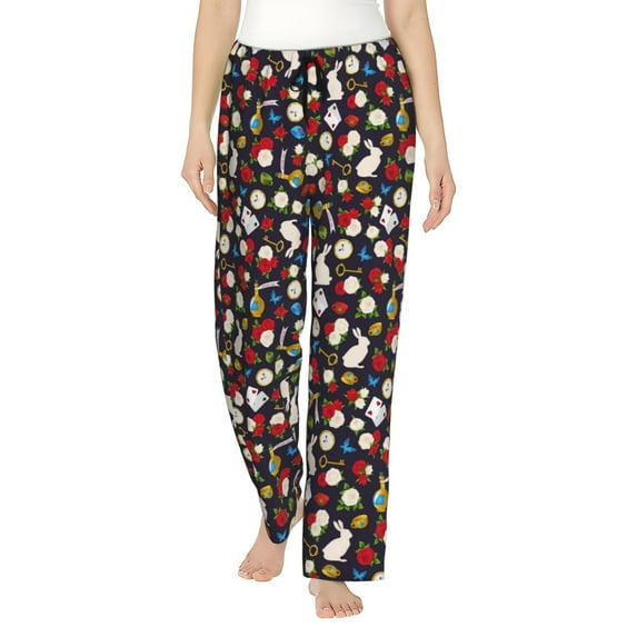 Uemuo Rose Rabbit Pattern Women's Wide Leg Palazzo Lounge Pants with Pockets Light Weight Loose Comfy Casual Pajama Pants-Large