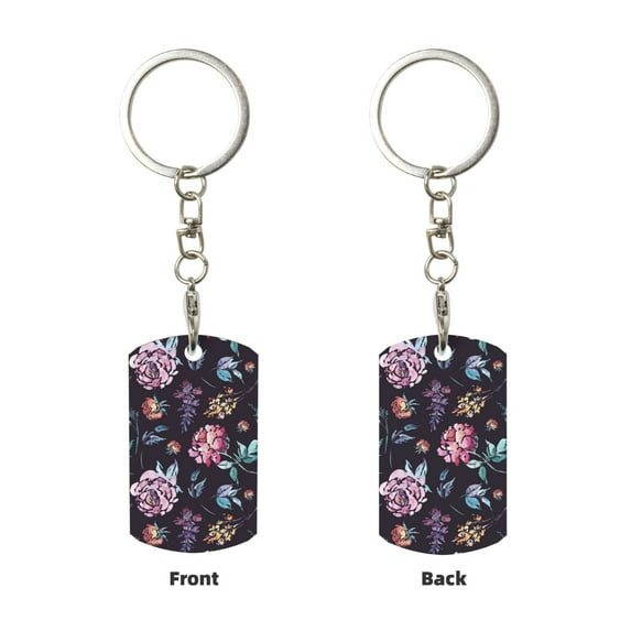 Uemuo Roses Flowers Pattern Rectangular Metal Keychain - Durable, Stylish, and Personalized Key Ring for Men and Women,Engraved Keychain,Gift Slim Sturdy Keychain
