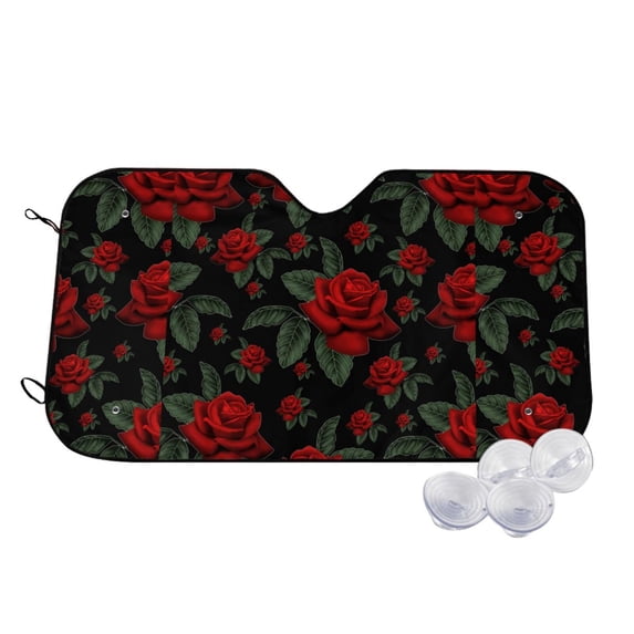 Uemuo Roses Pattern Accordion Car Windshield Sun Shade, Foldable Reflective Sun Visor for Car, Reflector Windshield Sunshade-Medium