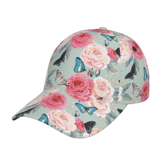 Uemuo Roses and Butterflies Pattern Baseball Cap Golf Dad Hat Adjustable Original Classic Low Profile Cotton Hat Unconstructed Plain Cap Men Women