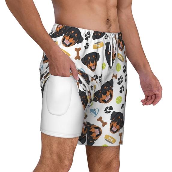 Uemuo Rottweiler Pattern Mens Swim Trunks Quick Dry Board Shorts with Mesh Lining, Stretch Beach Shorts Quick Dry No-Chafing Board Shorts-XX-Large