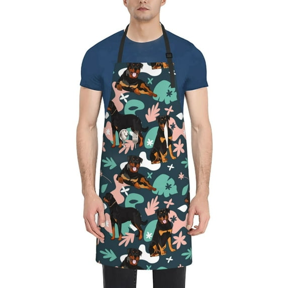 Uemuo Rottweiler Pattern Waterproof Apron Adjustable Dishwasher Apron- Apron for Women Men Heavy Duty Work Apron for Dishwashing Chemical Lab