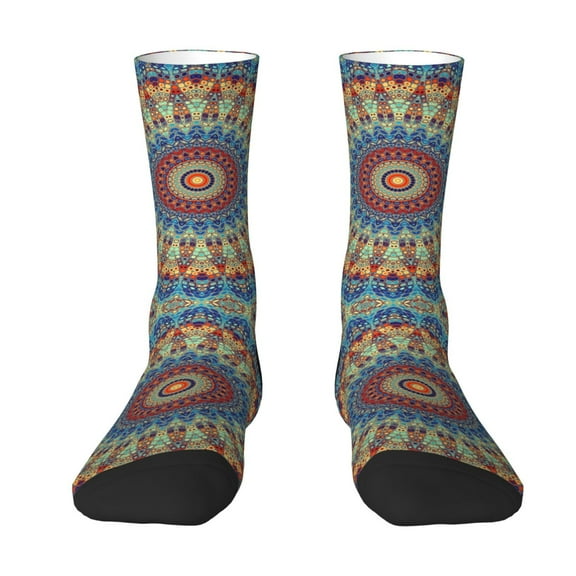 Uemuo Round Mandala Pattern Women's Crew Socks, Soft Durable Breathable Moisture-Wicking with Odor Control Cotton socks
