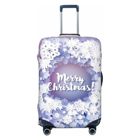 Uemuo Round Snow Merry Christmas Winter Snowflakes Printed Washable Luggage Cover - Fashion Suitcase Protector Fits 18-32 Inch Luggage -Large