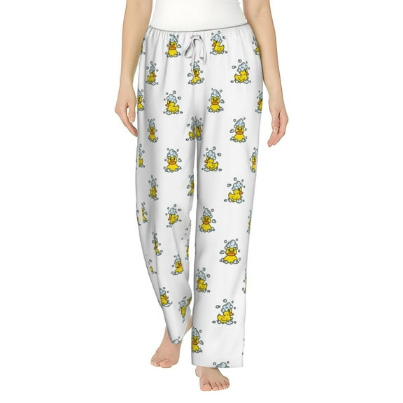 Uemuo Rubber Duck Showe Pattern Women's Wide Leg Palazzo Lounge Pants with Pockets Light Weight Loose Comfy Casual Pajama Pants-Small