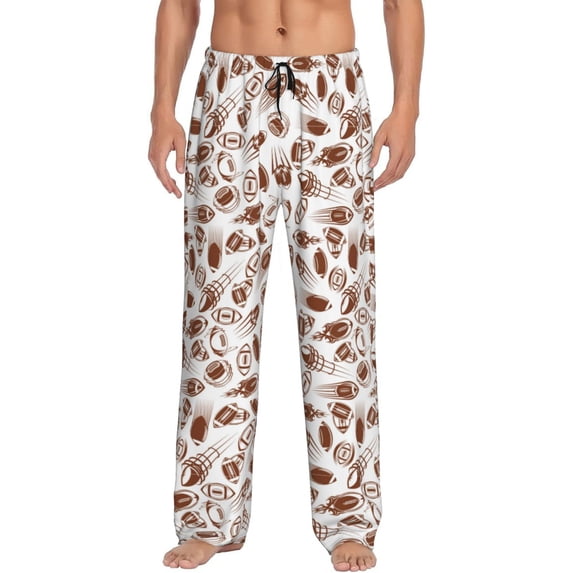 Uemuo Rugby Style Pattern Men's Wide Leg Palazzo Lounge Pants with Pockets Light Weight Loose Comfy Casual Pajama Pants-X-Large