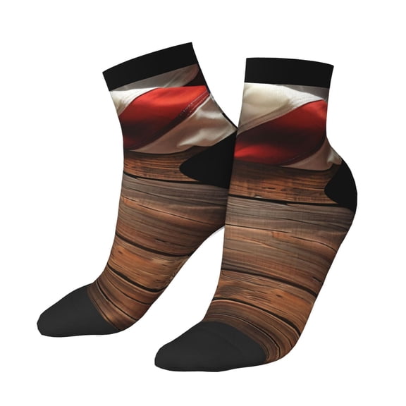 Uemuo Rustic American Flag Wood Printed Crew Socks, Moisture-Wicking Socks, Athletic Socks for Men Breathable Cushion Socks Casual Sport Socks for Running Traveling