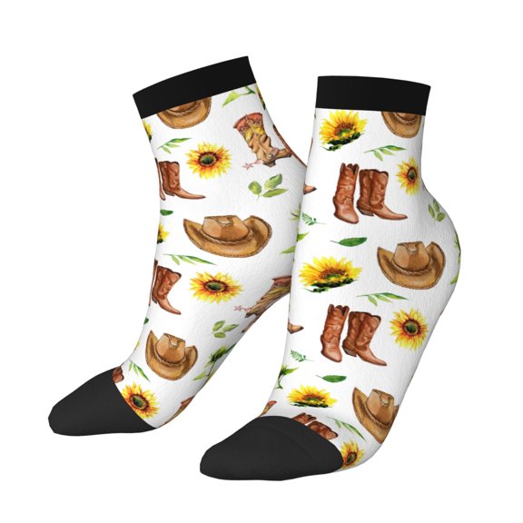 Uemuo Rustic Western Charm Printed Crew Socks, Moisture-Wicking Socks, Athletic Socks for Men Breathable Cushion Socks Casual Sport Socks for Running Traveling