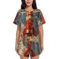 thumbnail image 1 of Uemuo Rusty Rocket Launch Pattern Women's Short-Sleeved Pajama, Button-Front Loungewear, 2-Piece Summer Sleepwear, Elastic Drawstring Shorts-Large, 1 of 7