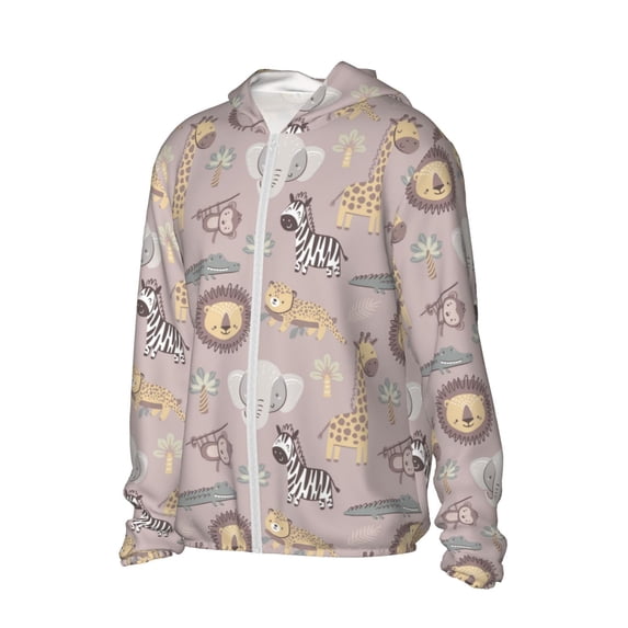 Uemuo Safari Animals Pattern Women's Full Zip UPF 50+ Sun Protection Hoodie Jacket Long Sleeve Sun Shirt Hiking Outdoor Performance with Pockets-