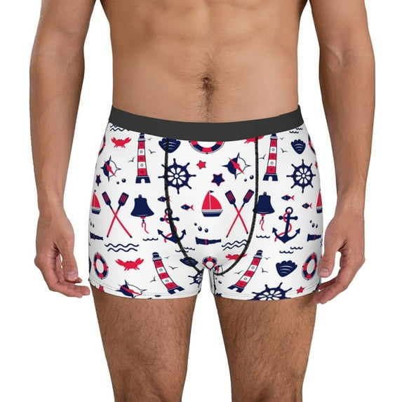 Uemuo Sailing Marine Travel Pattern Men's Boxer Briefs,Trunk Anti-Chafing,Comfortable, Durable, and Stylish Underwear-Medium