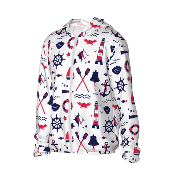 Uemuo Sailing Marine Travel Pattern Women's Full Zip UPF 50+ Sun Protection Hoodie Jacket Long Sleeve Sun Shirt Hiking Outdoor Performance with Pockets-Small